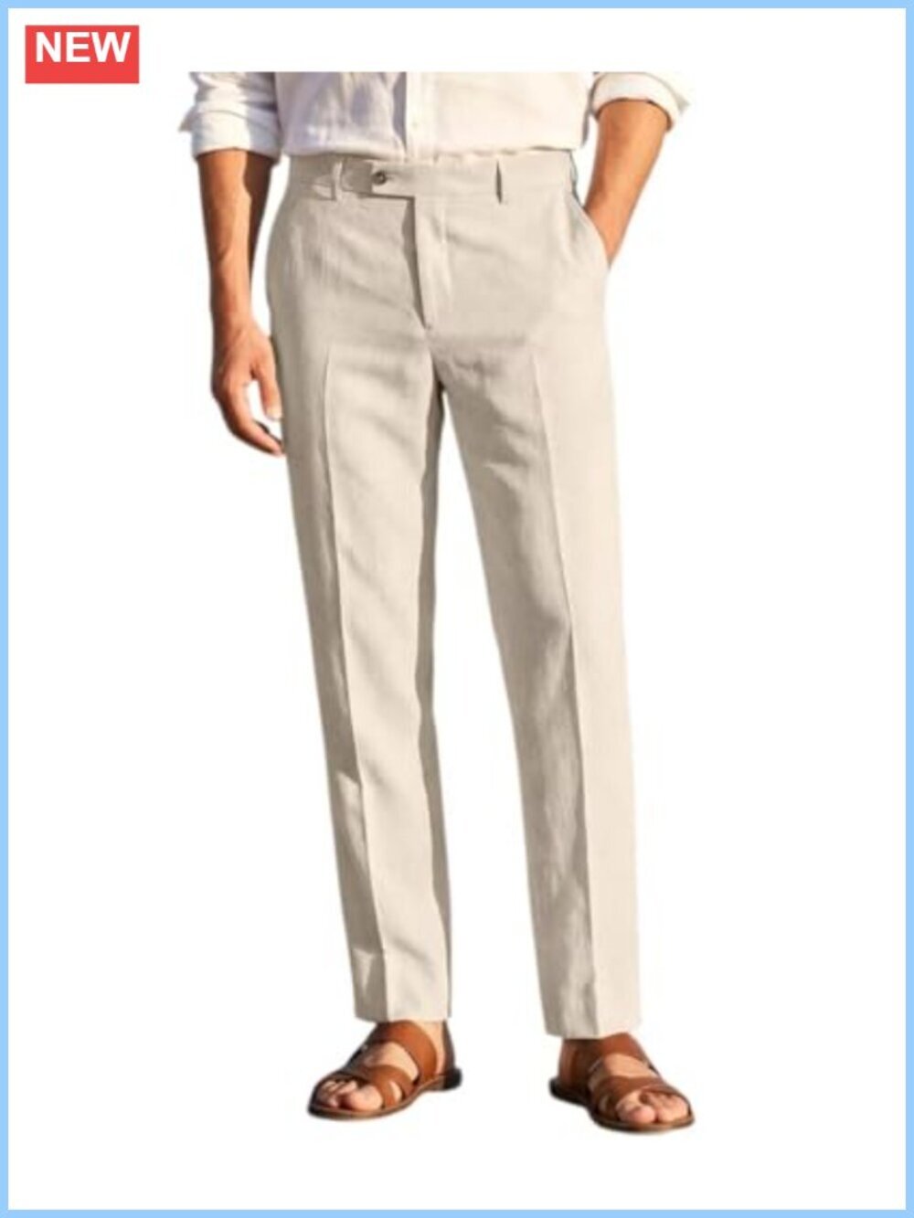 Men's Slim Fit Linen Dress Pants Elastic Waistband Suit Pants